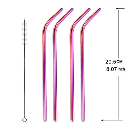 5pcs Reusable Stainless Steel Bent Drinking Straw + Cleaner Brush Set Kit, 266*6mm(Colour) by bashfashion
