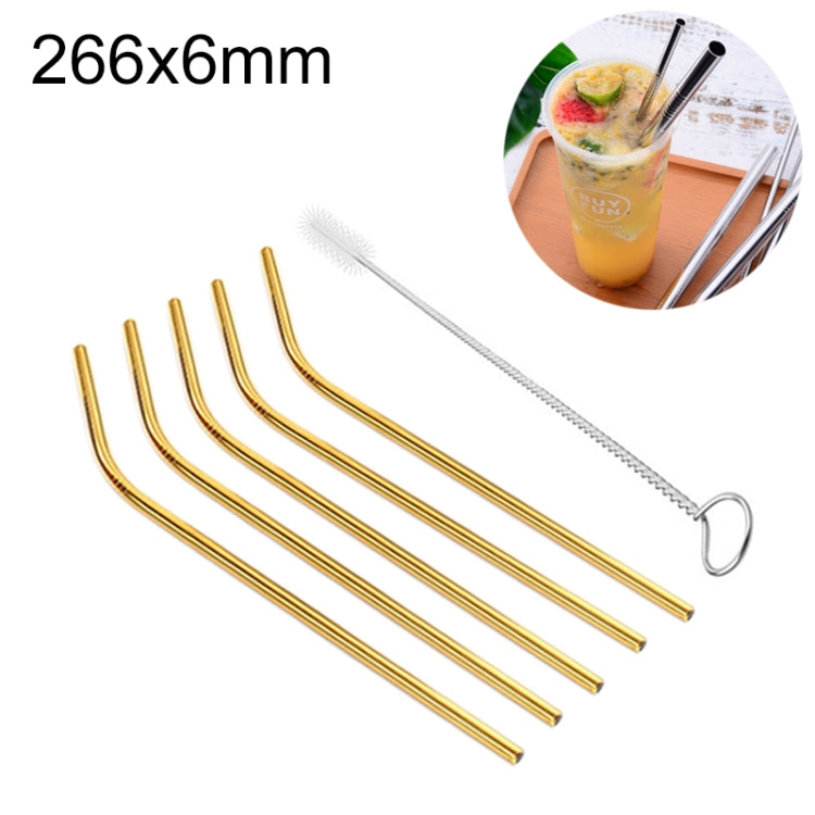 5pcs Reusable Stainless Steel Bent Drinking Straw + Cleaner Brush Set Kit, 266*6mm(Gold) by bashfashion