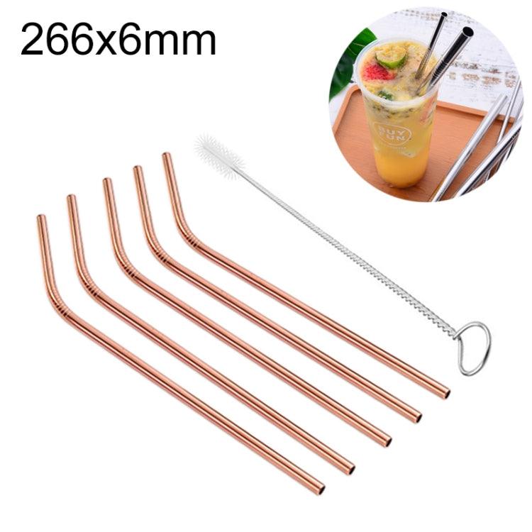 5pcs Reusable Stainless Steel Bent Drinking Straw + Cleaner Brush Set Kit, 266*6mm(Rose Gold) by bashfashion