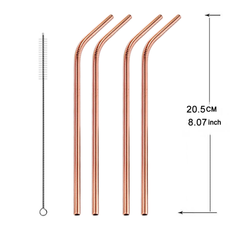 5pcs Reusable Stainless Steel Bent Drinking Straw + Cleaner Brush Set Kit, 266*6mm(Rose Gold) by bashfashion