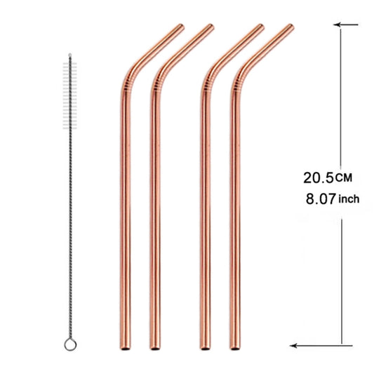 5pcs Reusable Stainless Steel Bent Drinking Straw + Cleaner Brush Set Kit, 266*6mm(Rose Gold) by bashfashion