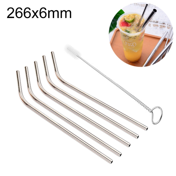 5pcs Reusable Stainless Steel Bent Drinking Straw + Cleaner Brush Set Kit, 266*6mm(Silver) by bashfashion