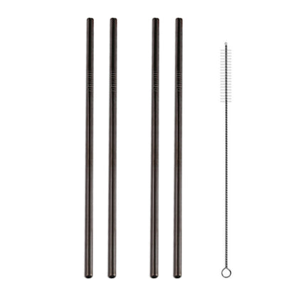 5pcs Reusable Stainless Steel Straight Drinking Straw + Cleaner Brush Set Kit, 266*6mm(Black) by bashfashion