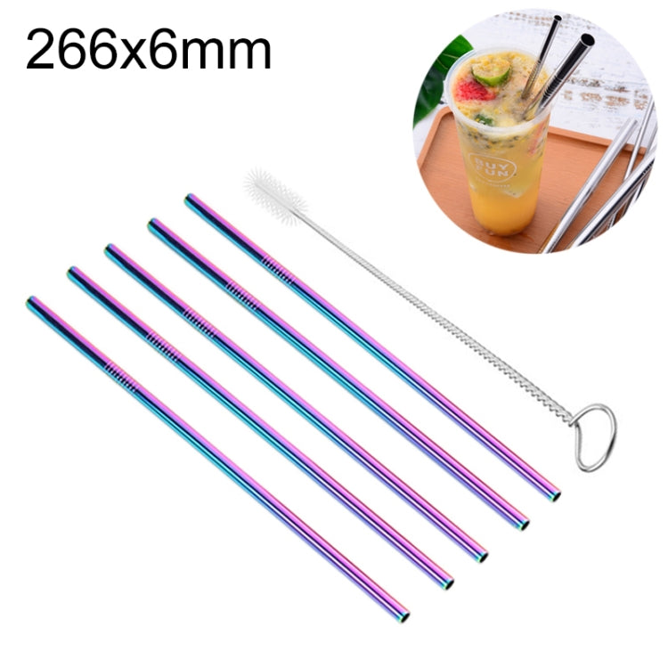 5pcs Reusable Stainless Steel Straight Drinking Straw + Cleaner Brush Set Kit, 266*6mm(Colour) by bashfashion