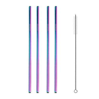 5pcs Reusable Stainless Steel Straight Drinking Straw + Cleaner Brush Set Kit, 266*6mm(Colour) by bashfashion