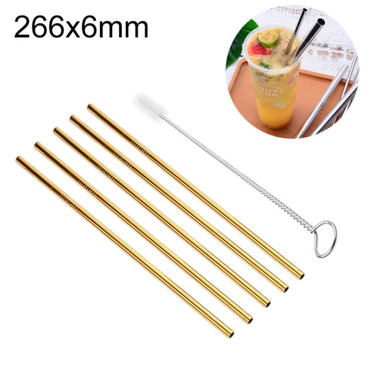5pcs Reusable Stainless Steel Straight Drinking Straw + Cleaner Brush Set Kit, 266*6mm(Gold) by bashfashion
