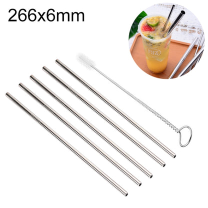 5pcs Reusable Stainless Steel Straight Drinking Straw + Cleaner Brush Set Kit, 266*6mm(Silver) by bashfashion
