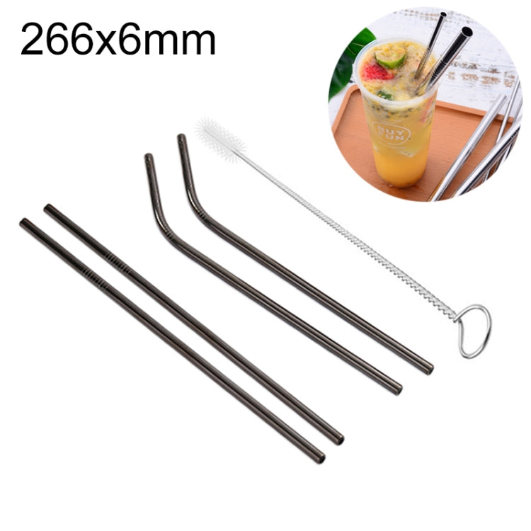 4pcs Reusable Stainless Steel Drinking Straw + Cleaner Brush Set Kit, 266*6mm(Black) by bashfashion