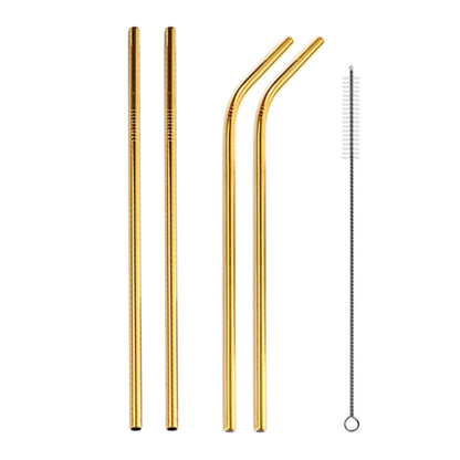 4pcs Reusable Stainless Steel Drinking Straw + Cleaner Brush Set Kit, 266*6mm(Gold) by bashfashion