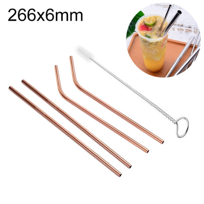 4pcs Reusable Stainless Steel Drinking Straw + Cleaner Brush Set Kit, 266*6mm(Rose Gold) by bashfashion