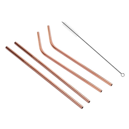 4pcs Reusable Stainless Steel Drinking Straw + Cleaner Brush Set Kit, 266*6mm(Rose Gold) by bashfashion