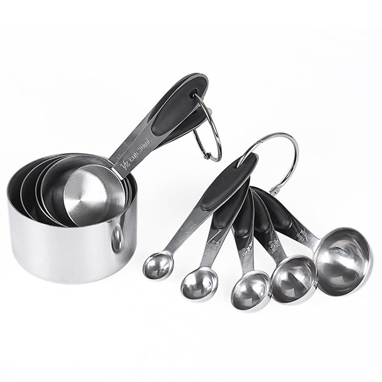 kn650 10 in 1 Black Stainless Steel Measuring Spoon Cake Mold Baking Tool Set by bashfashion