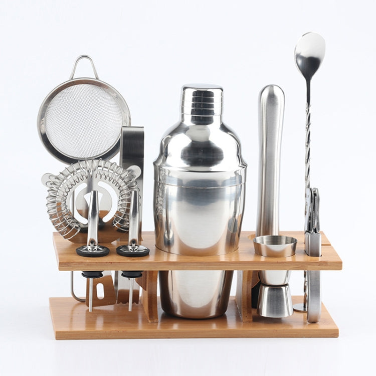 11 in 1 Stainless Steel Cocktail Shaker Tools Set with Wooden Mount, Capacity: 750ml by bashfashion