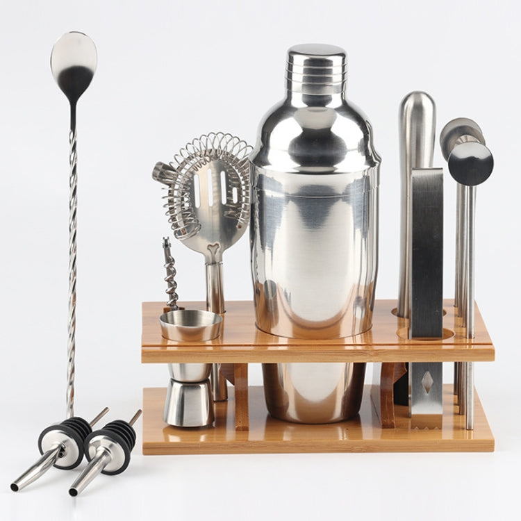 14 in 1 Stainless Steel Cocktail Shaker Tools Set with Bamboo Mount, Capacity: 750ml by bashfashion