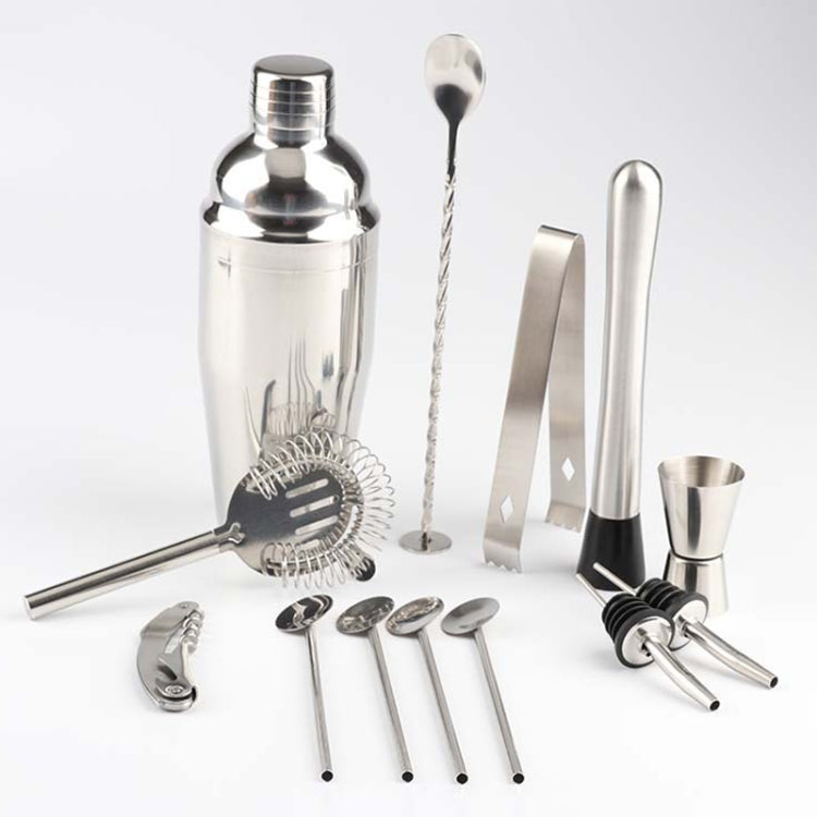 14 in 1 Stainless Steel Cocktail Shaker Tools Set with Bamboo Mount, Capacity: 750ml by bashfashion