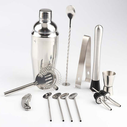 14 in 1 Stainless Steel Cocktail Shaker Tools Set with Bamboo Mount, Capacity: 750ml by bashfashion
