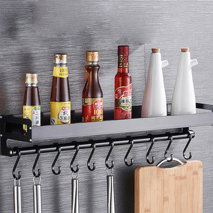 60cm 10 Hooks Kitchen Multi-function Wall Hanging Holder Seasoning Storage Rack (Black) by bashfashion