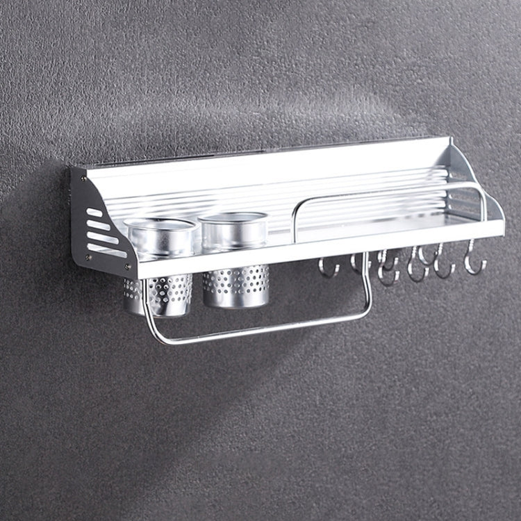 50cm 2 Cups 8 Hooks Multi-function Kitchen Punching Wall-mounted Plastic Edge Condiment Storage Rack by bashfashion