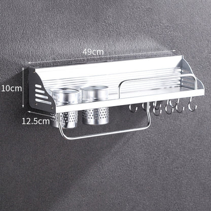 50cm 2 Cups 8 Hooks Multi-function Kitchen Punching Wall-mounted Plastic Edge Condiment Storage Rack by bashfashion