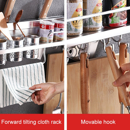 50cm 2 Cups 8 Hooks Multi-function Kitchen Punching Wall-mounted Plastic Edge Condiment Storage Rack by bashfashion