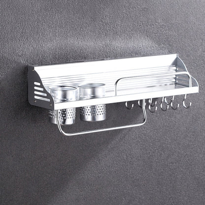 50cm 2 Cups 8 Hooks Multi-function Kitchen Punching-free Wall-mounted Aluminum Edge Condiment Holder Storage Rack by bashfashion