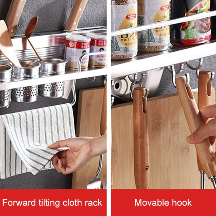 50cm 2 Cups 8 Hooks Multi-function Kitchen Punching-free Wall-mounted Plastic Edge Condiment Holder Storage Rack by bashfashion
