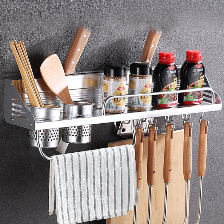 60cm 2 Cups 10 Hooks Multi-function Kitchen Punching-free Wall-mounted Aluminum Edge Condiment Holder Storage Rack by bashfashion