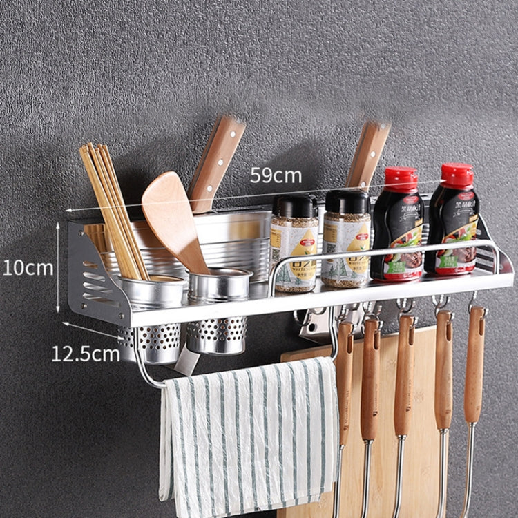 60cm 2 Cups 10 Hooks Multi-function Kitchen Punching-free Wall-mounted Aluminum Edge Condiment Holder Storage Rack by bashfashion