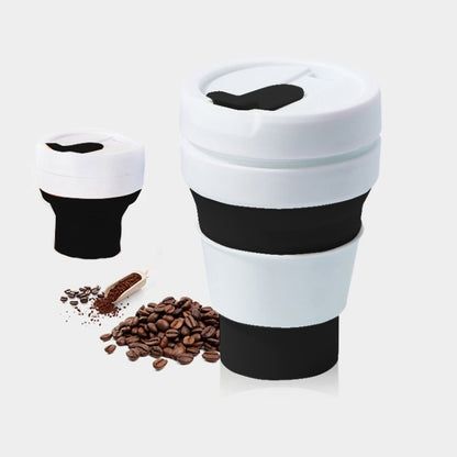 350ml Outdoor Pocket-Sized Coffee Tea Collapsible Travel Mug Silicone Cup with Lid(Black) by bashfashion