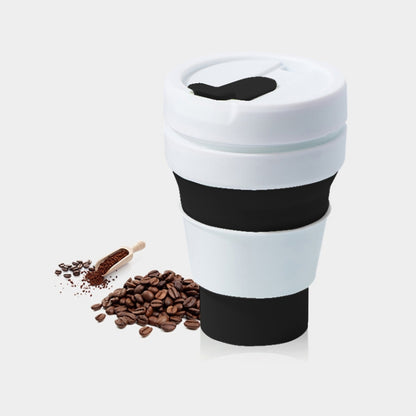 350ml Outdoor Pocket-Sized Coffee Tea Collapsible Travel Mug Silicone Cup with Lid(Black) by bashfashion