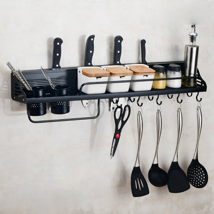 A Version 80cm 2 Cups 10 Hooks Kitchen Multi-function Wall-mounted Condiment Storage Rack (Black) by bashfashion