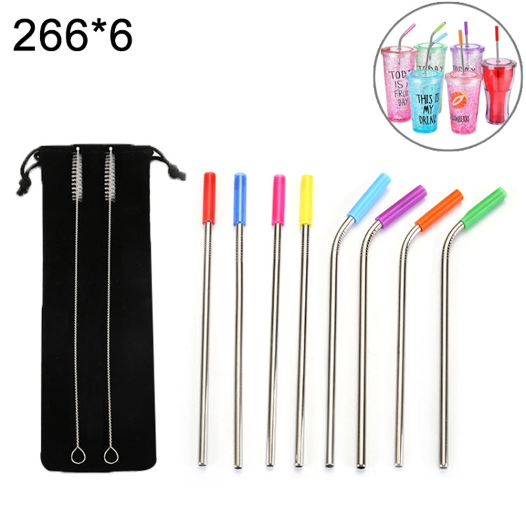 8 PCS Reusable Silicone Tips Stainless Steel Drinking Straws + 2 PCS Cleaner Brushes Set Kit with Cashmere Bag, 266*6mm by bashfashion