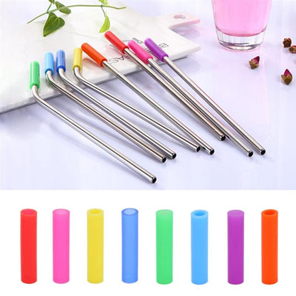 8 PCS Reusable Silicone Tips Stainless Steel Drinking Straws + 2 PCS Cleaner Brushes Set Kit with Cashmere Bag, 266*6mm by bashfashion