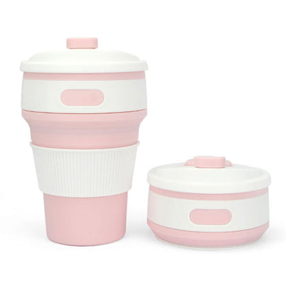 350ml Folding Portable Silicone Coffee Cup Multi-function Travel Cup (Pink) by bashfashion