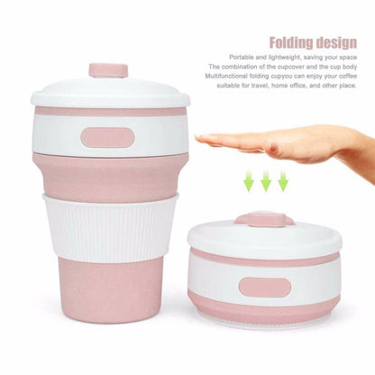 350ml Folding Portable Silicone Coffee Cup Multi-function Travel Cup (Pink) by bashfashion