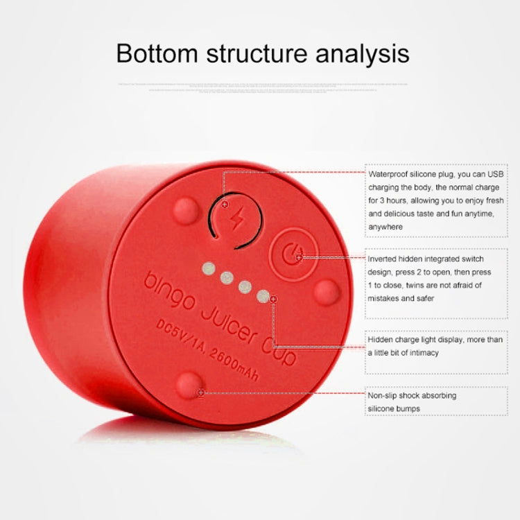 Bingo 500ml Mini Portable USB Rechargeable Electric Juicer Cup Juicer Blender, 22000 Revolutions Per Minute(Red) by bashfashion