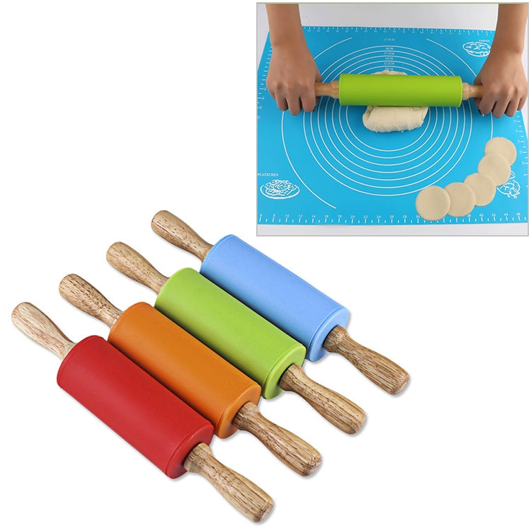 kn055 Solid Wooden Handle Silicone Rolling Pin Non-stick Food Dumpling Stick, Length: 23cm, Random Color Delivery by bashfashion