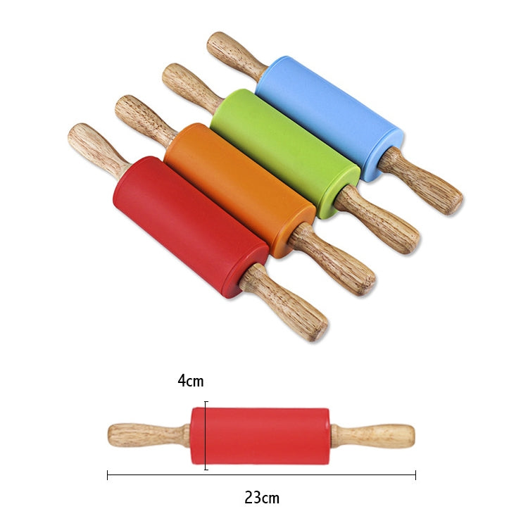 kn055 Solid Wooden Handle Silicone Rolling Pin Non-stick Food Dumpling Stick, Length: 23cm, Random Color Delivery by bashfashion