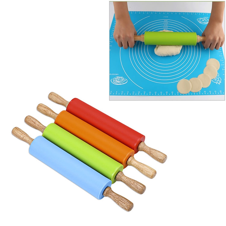 kn055 Solid Wooden Handle Silicone Rolling Pin Non-stick Food Dumpling Stick, Length: 29cm, Random Color Delivery by bashfashion