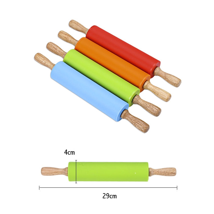 kn055 Solid Wooden Handle Silicone Rolling Pin Non-stick Food Dumpling Stick, Length: 29cm, Random Color Delivery by bashfashion