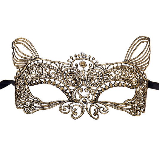 Halloween Masquerade Party Dance Sexy Lady Bronzing Lace Cat King Mask(Gold) by bashfashion