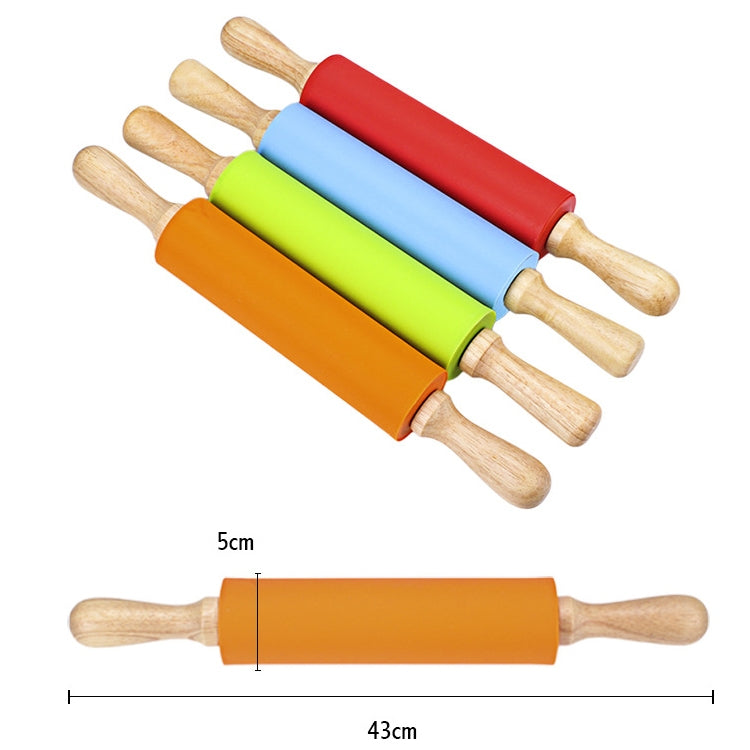 kn055 Solid Wooden Handle Silicone Rolling Pin Non-stick Food Dumpling Stick, Length: 43cm, Random Color Delivery by bashfashion