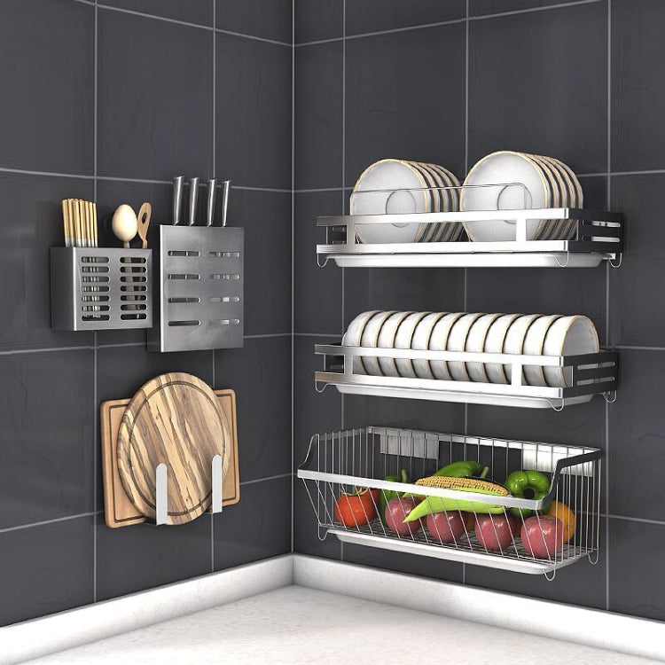 304 Stainless Steel Wall-mounted Kitchen Rack Hanging Knife Holder Double Cage Chopsticks Canister by bashfashion