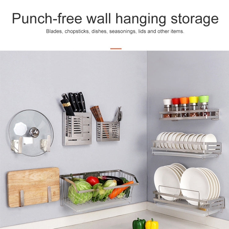 304 Stainless Steel Wall-mounted Kitchen Rack Hanging Knife Holder Double Cage Chopsticks Canister by bashfashion