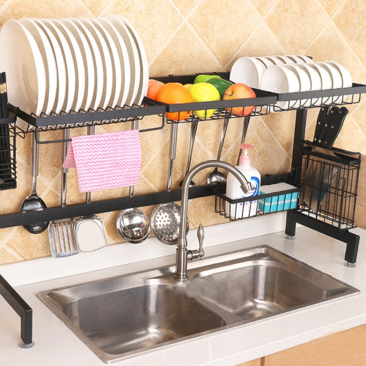 92cm Stainless Steel Kitchen Bowl Dish Fruit Basket Knife Chopping Block Chopsticks Drain Rack Storage Holder, Deluxe Version(Black) by bashfashion