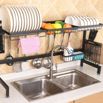 92cm Stainless Steel Kitchen Bowl Dish Fruit Basket Knife Chopping Block Chopsticks Drain Rack Storage Holder, Deluxe Version(Black) by bashfashion