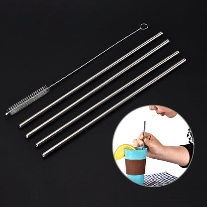 4 PCS Reusable Stainless Steel Drinking Straws + 1 x Cleaner Brush Set Kit by bashfashion