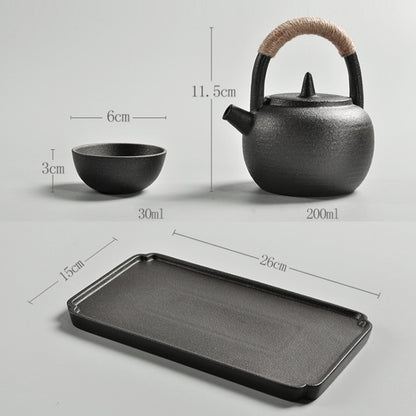 Portable Travel Ceramics Loop Handle Pot Teapot Teacup Set with Tea Tray(Black) by bashfashion