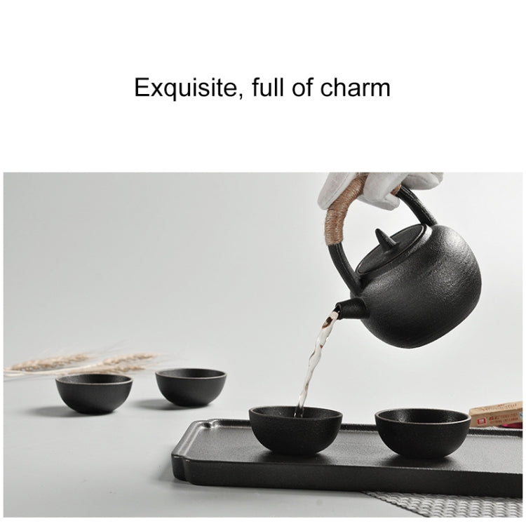 Portable Travel Ceramics Loop Handle Pot Teapot Teacup Set with Tea Tray(Black) by bashfashion