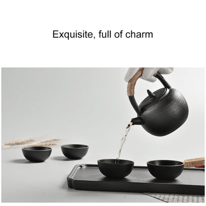 Portable Travel Ceramics Loop Handle Pot Teapot Teacup Set with Tea Tray(Black) by bashfashion